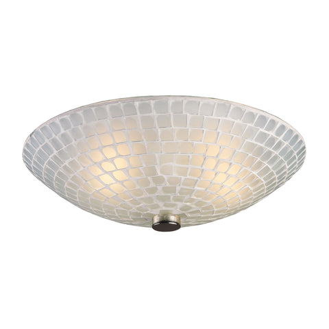 Fusion 2 Light Semi Flush In Satin Nickel And White Mosaic Glass