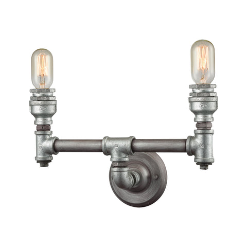 Cast Iron Pipe 2 Light Vanity In Weathered Zinc