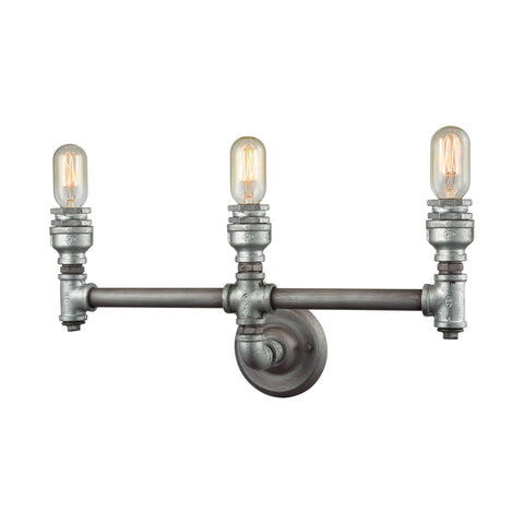 Cast Iron Pipe 3 Light Vanity In Weathered Zinc