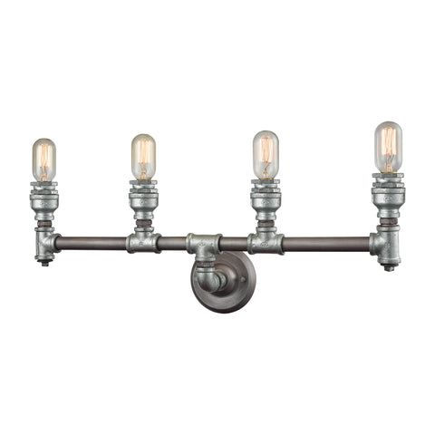 Cast Iron Pipe 4 Light Vanity In Weathered Zinc