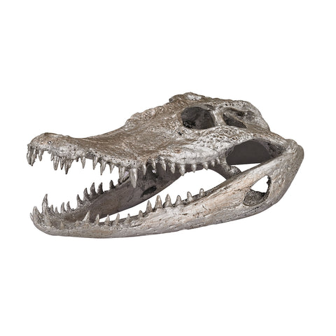 Decorative Crocodile Skull In Silver Leaf