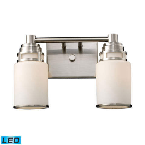 Bryant 2 Light LED Vanity In Satin Nickel And Opal White Glass