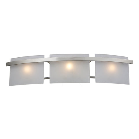 Briston 3 Light Vanity In Satin Nickel And Frosted White Glass