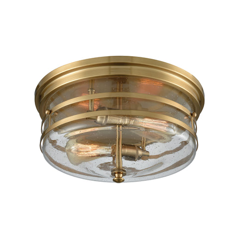 Port O' Connor 2 Light Flush In Satin Brass With Seedy Glass