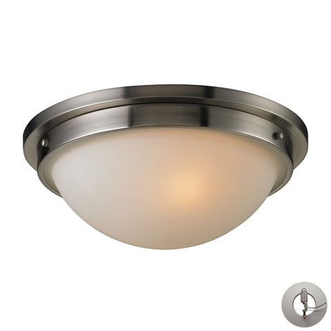 Flushmounts 2 Light Flushmount In Brushed Nickel And Opal White Glass - Includes Recessed Lighting Kit