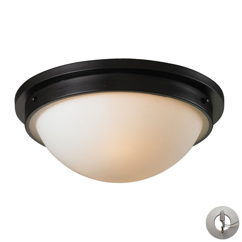 Flushmounts 2 Light Flushmount In Oiled Bronze And Opal White Glass - Includes Recessed Lighting Kit