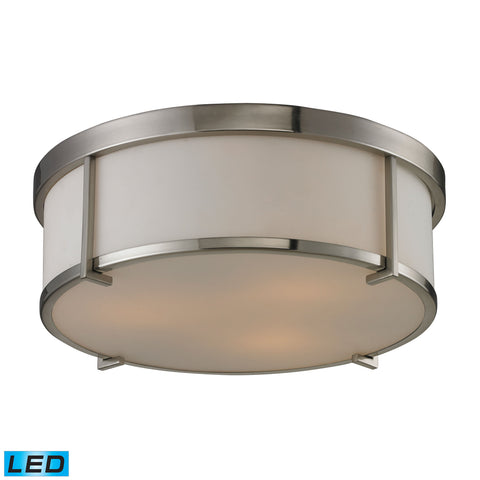 Flushmounts 3 Light LED Flushmount In Brushed Nickel And Opal White Glass