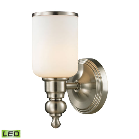 Bristol Way 1 Light LED Vanity In Brushed Nickel And Opal White Glass