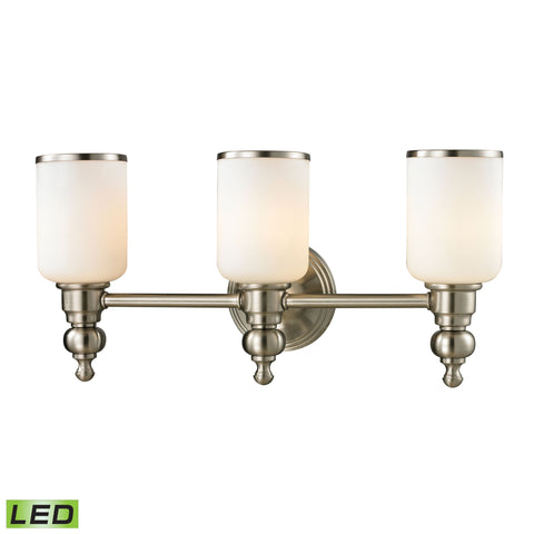 Bristol Way 3 Light LED Vanity In Brushed Nickel And Opal White Glass