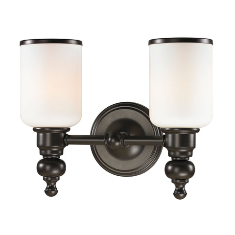 Bristol Way 2 Light Vanity In Oil Rubbed Bronze And Opal White Glass