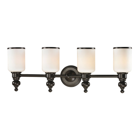 Bristol Way 4 Light Vanity In Oil Rubbed Bronze And Opal White Glass