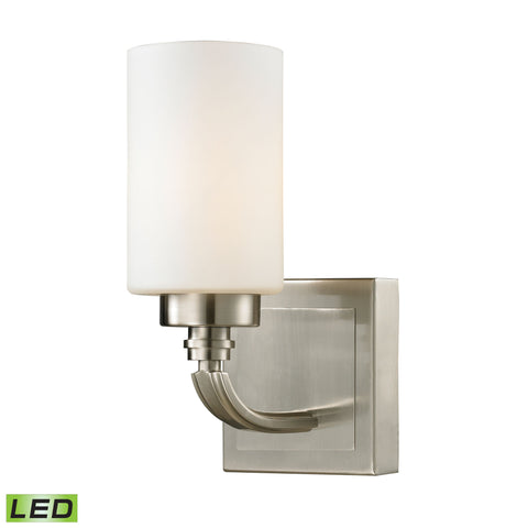 Dawson 1 Light LED Vanity In Brushed Nickel And Opal White Glass