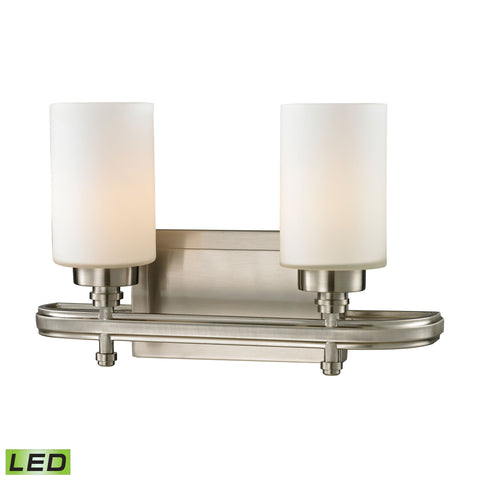 Dawson 2 Light LED Vanity In Brushed Nickel And Opal White Glass