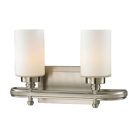 Dawson 2 Light Vanity In Brushed Nickel And Opal White Glass