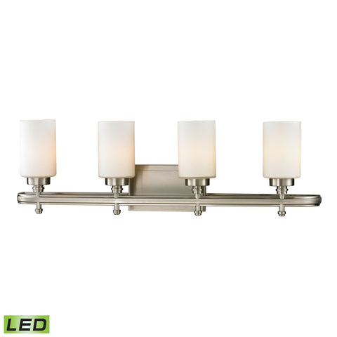 Dawson 4 Light LED Vanity In Brushed Nickel And Opal White Glass