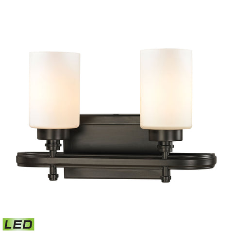 Dawson 2 Light LED Vanity In Oil Rubbed Bronze And Opal White Glass