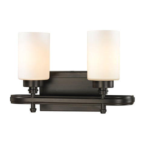 Dawson 2 Light Vanity In Oil Rubbed Bronze And Opal White Glass