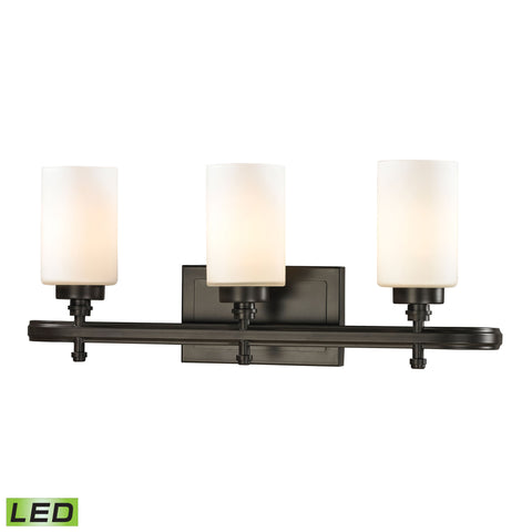 Dawson 3 Light LED Vanity In Oil Rubbed Bronze And Opal White Glass