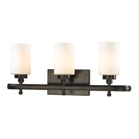 Dawson 3 Light Vanity In Oil Rubbed Bronze And Opal White Glass