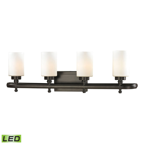 Dawson 4 Light LED Vanity In Oil Rubbed Bronze And Opal White Glass