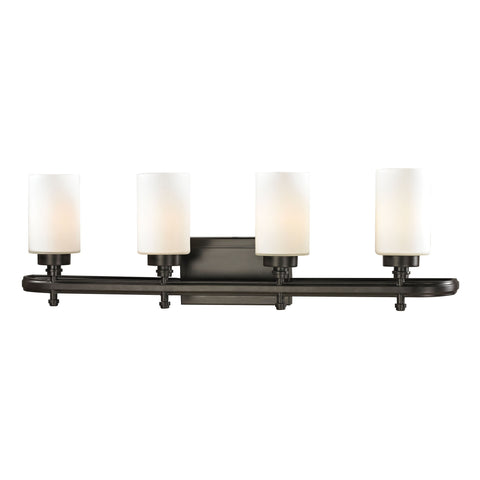 Dawson 4 Light Vanity In Oil Rubbed Bronze And Opal White Glass