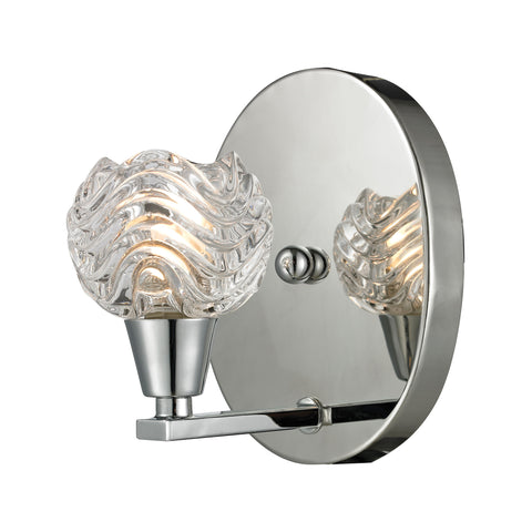 Crystal Wave 1 Light Vanity In Polished Chrome And Clear Wave Patterned Glass