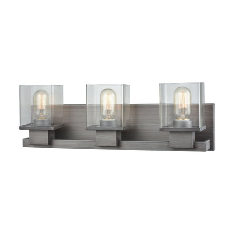 Hotelier 3 Light Vanity In Weathered Zinc With Clear Glass