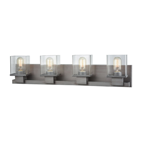 Hotelier 4 Light Vanity In Weathered Zinc With Clear Glass