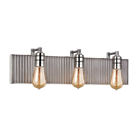 Corrugated Steel 3 Light Vanity In Weathered Zinc And Polished Nickel