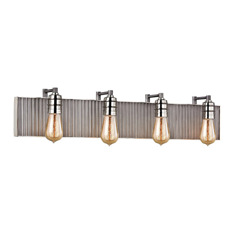 Corrugated Steel 4 Light Vanity In Weathered Zinc And Polished Nickel