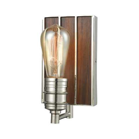 Brookweiler 1 Light Vanity In Polished Nickel With Dark Wood Backplate