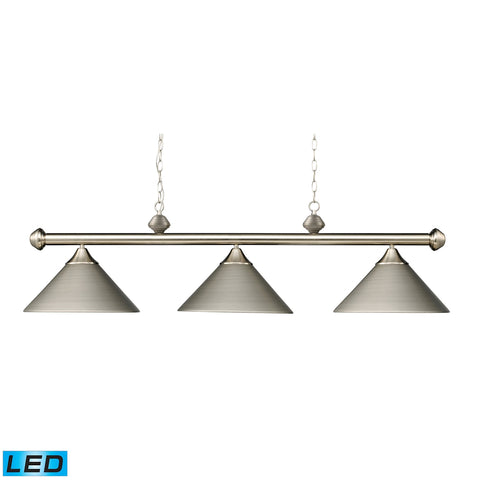 Casual Traditions 3 Light LED Billiard In Satin Nickel With Matching Metal Shades