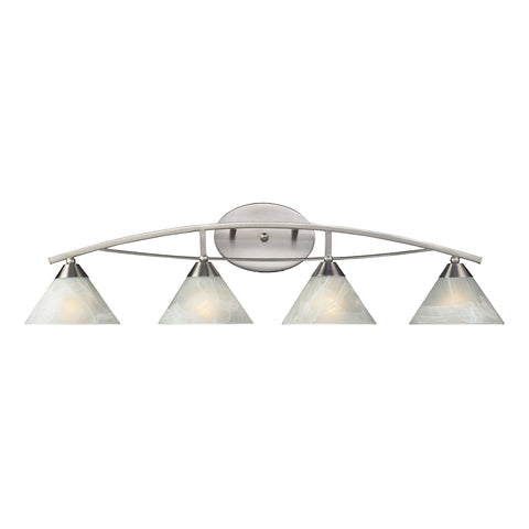 Elysburg 4 Light Vanity In Satin Nickel And White Glass