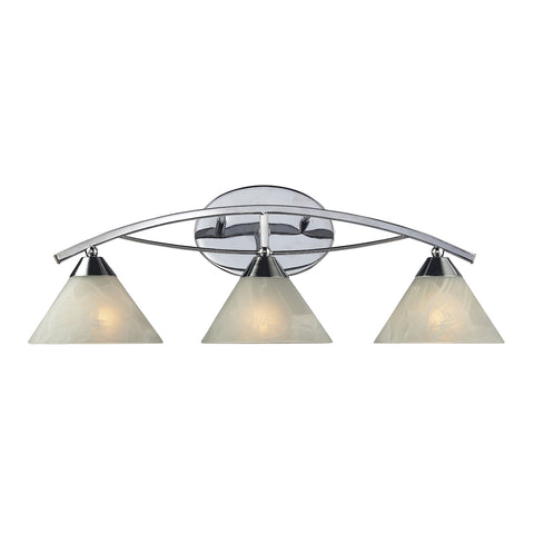 Elysburg 3 Light Vanity In Polished Chrome And White Glass