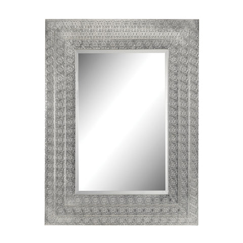 Pierced Metal Work Mirror In Silver