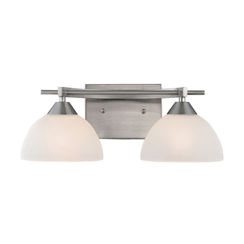 Freeland 2 Light Vanity In Brushed Nickel And Opal White Glass