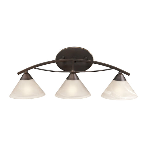 Elysburg 3 Light Vanity In Oil Rubbed Bronze And White Glass