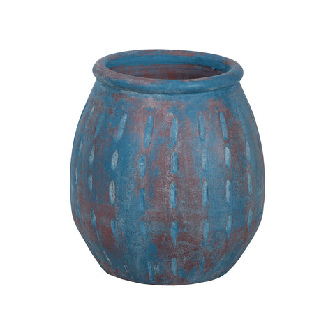 Rustic Blu Vase IV In Distressed Blue With Teardrop Pattern