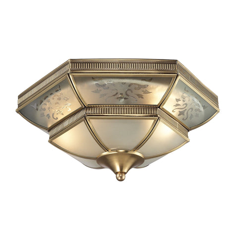 French Damask 2 Light Flushmount In Brushed Brass