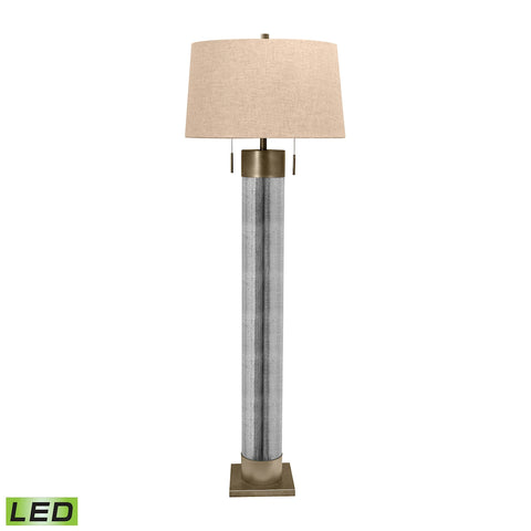 Mercury Glass Cylinder LED Floor Lamp With Antiqued Brass Accents