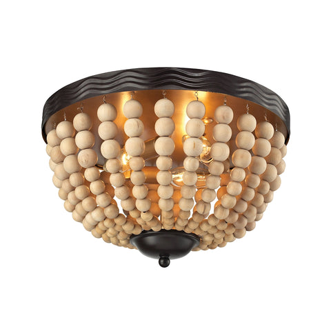 Helene 3 Light Flushmount In Oil Rubbed Bronze And Natural Wood