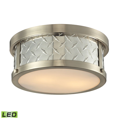 Diamond Plate 2 Light LED Flushmount In Brushed Nickel