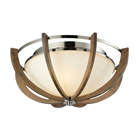 Janette 3 Light Flushmount In Polished Nickel And Chestnut