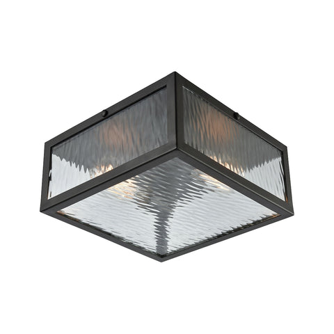 Placid 2 Light Flush In Oil Rubbed Bronze With Clear Ripple Glass