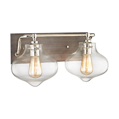 Kelsey 2 Light Vanity In Weathered Zinc With Polished Nickel Accents