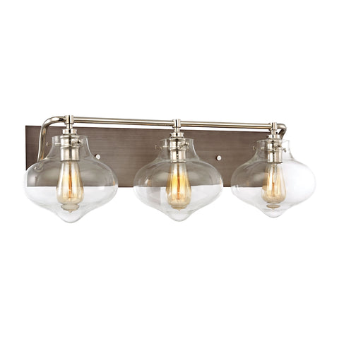 Kelsey 3 Light Vanity In Weathered Zinc With Polished Nickel Accents