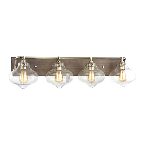 Kelsey 4 Light Vanity In Weathered Zinc With Polished Nickel Accents