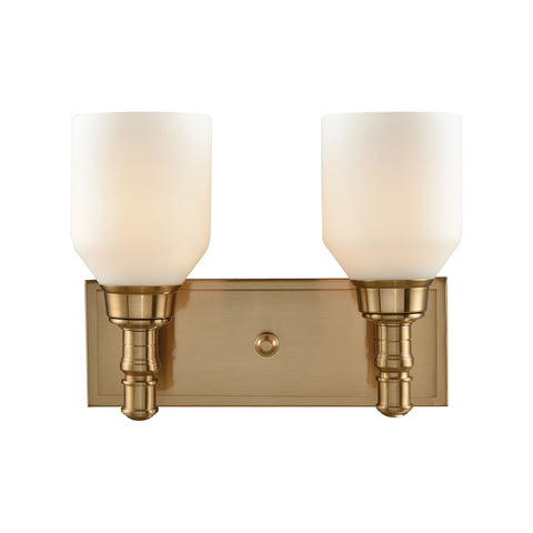 Baxter 2 Light Vanity In Satin Brass With Opal White Glass