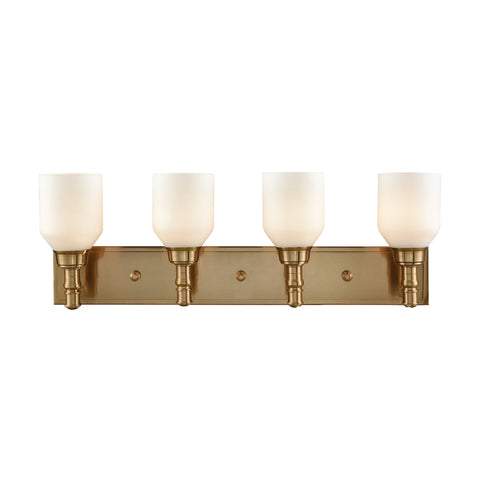 Baxter 4 Light Vanity In Satin Brass With Opal White Glass