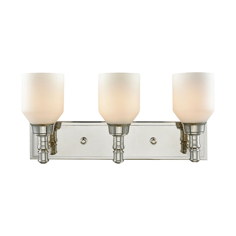 Baxter 3 Light Vanity In Polished Nickel With Opal White Glass